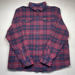 Orvis Men’s Button Up Flannel Shacket Dark Red and Navy Cotton Size XXL
